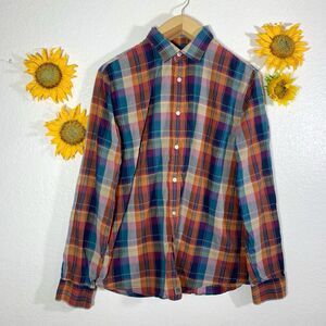 Banana Republic Untucked Slim Fit Plaid Button Shirt Mens Size Large